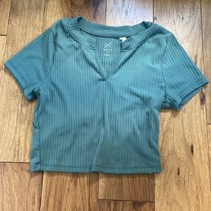 Pacsun basics ribbed tee t shirt top blue green teal v neck cut